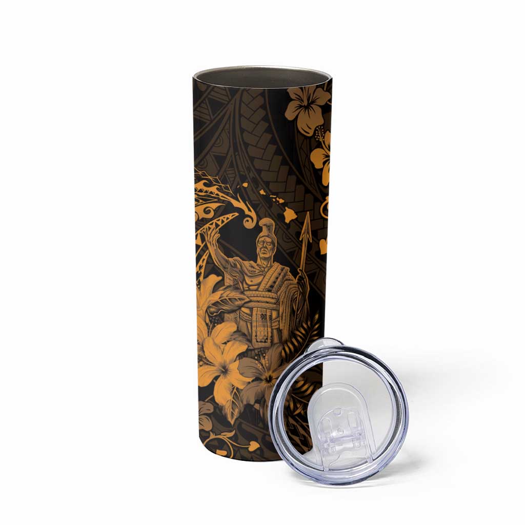 Hawaii King Kamehameha Day Skinny Tumbler Polynesian Pattern Mix Hibiscus Gold