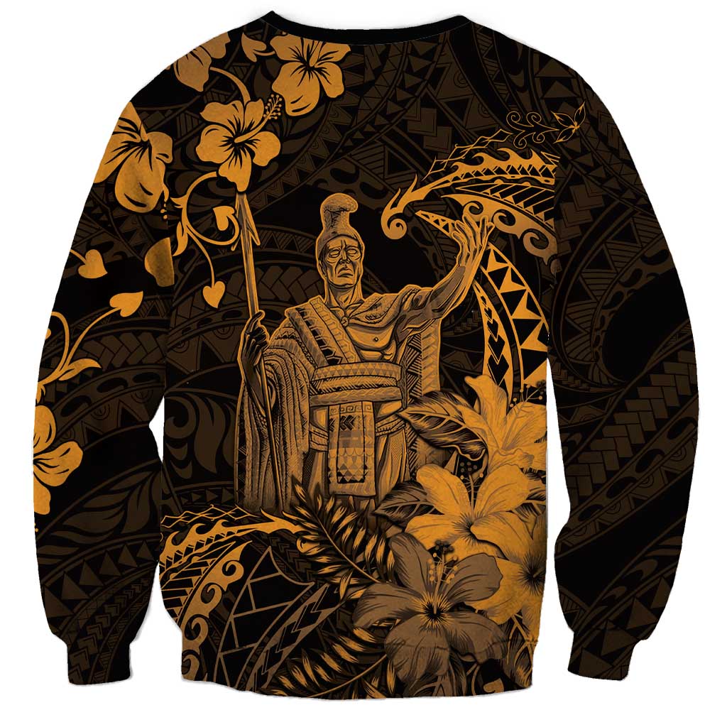 Hawaii King Kamehameha Day Sweatshirt Polynesian Pattern Mix Hibiscus Gold