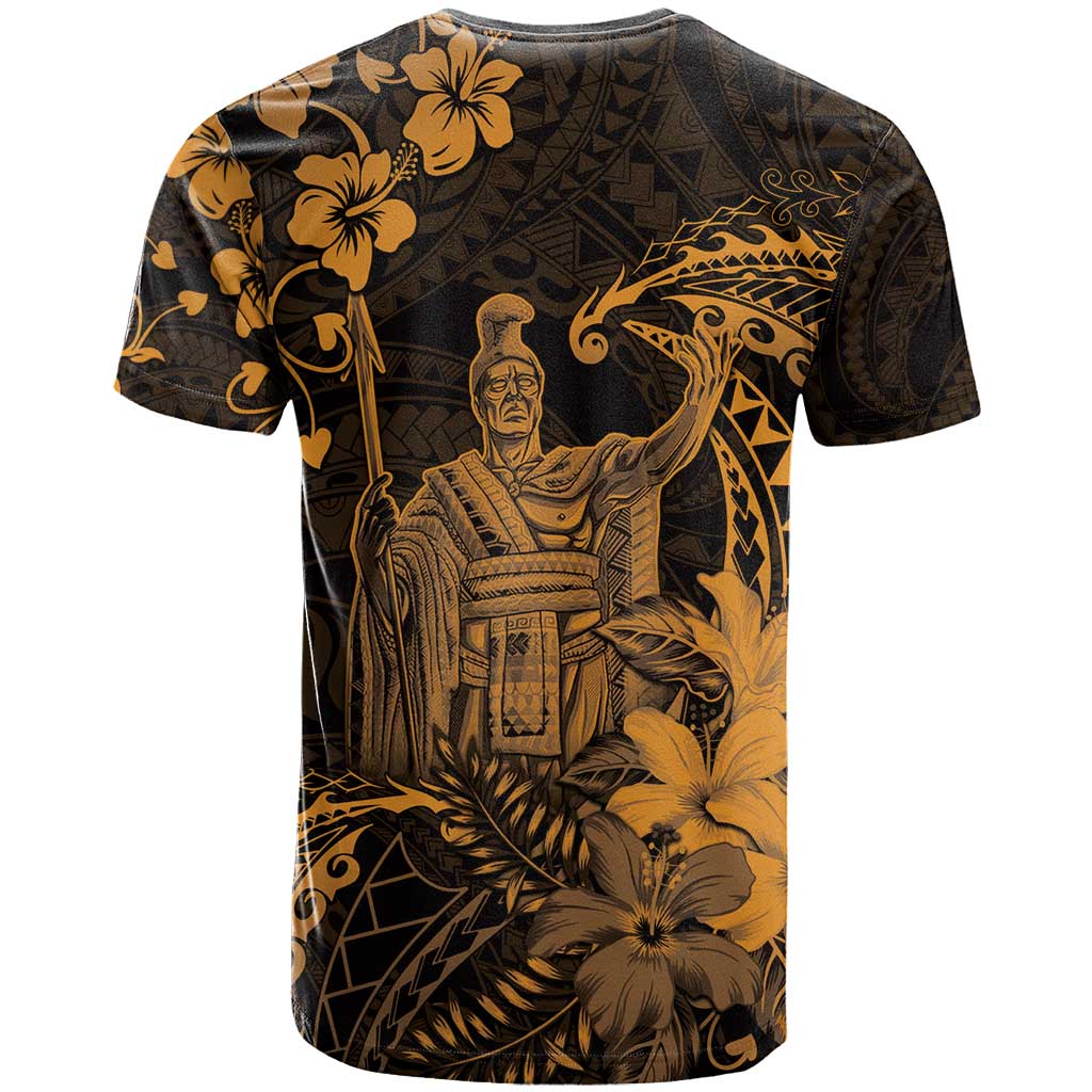 Hawaii King Kamehameha Day T Shirt Polynesian Pattern Mix Hibiscus Gold