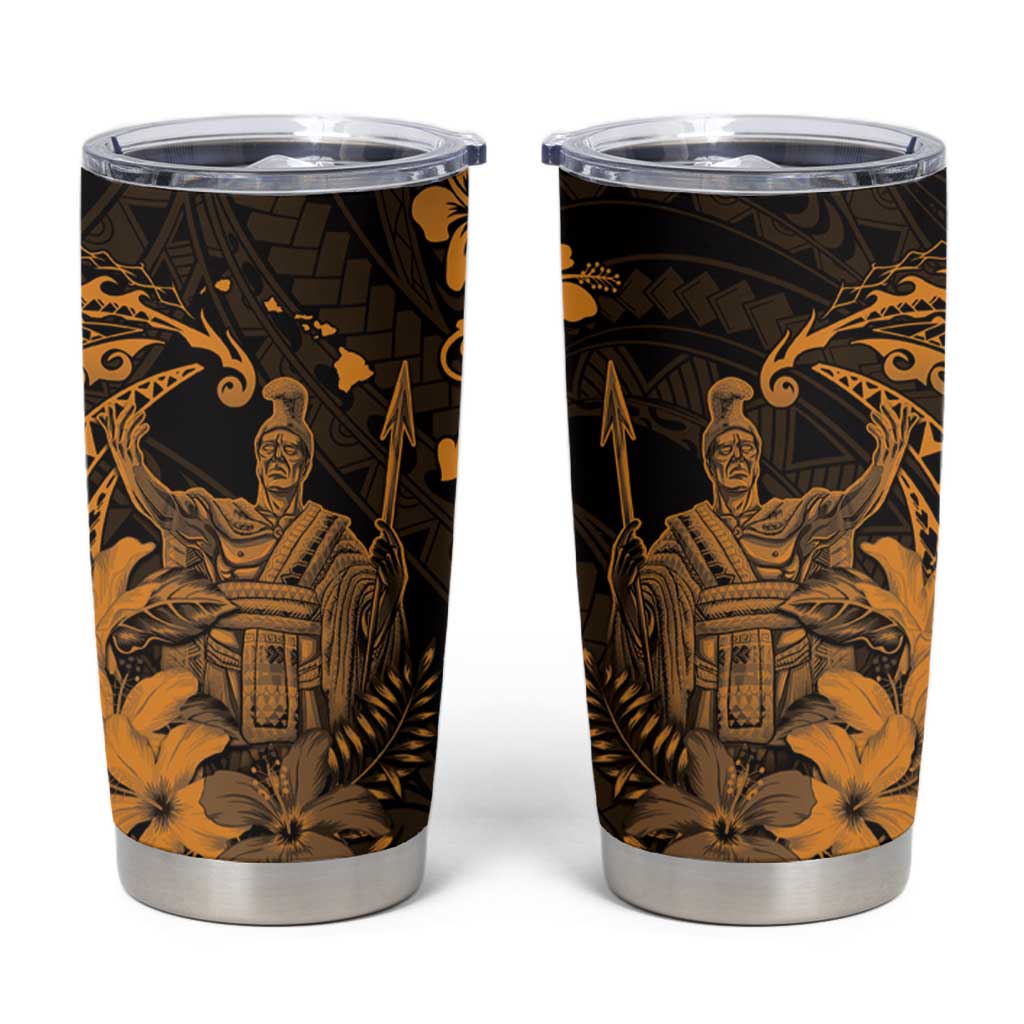 Hawaii King Kamehameha Day Tumbler Cup Polynesian Pattern Mix Hibiscus Gold