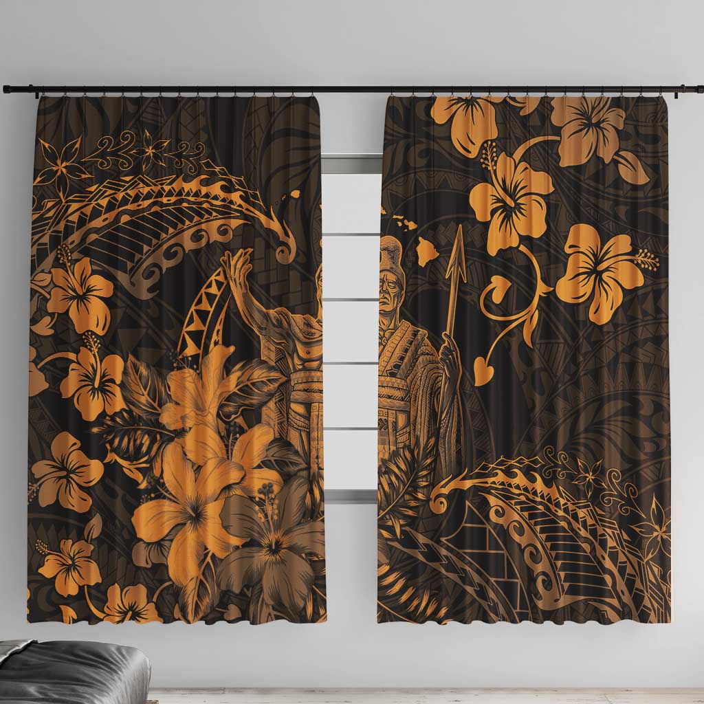 Hawaii King Kamehameha Day Window Curtain Polynesian Pattern Mix Hibiscus Gold