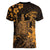 Hawaii King Kamehameha Day Women V-Neck T-Shirt Polynesian Pattern Mix Hibiscus Gold