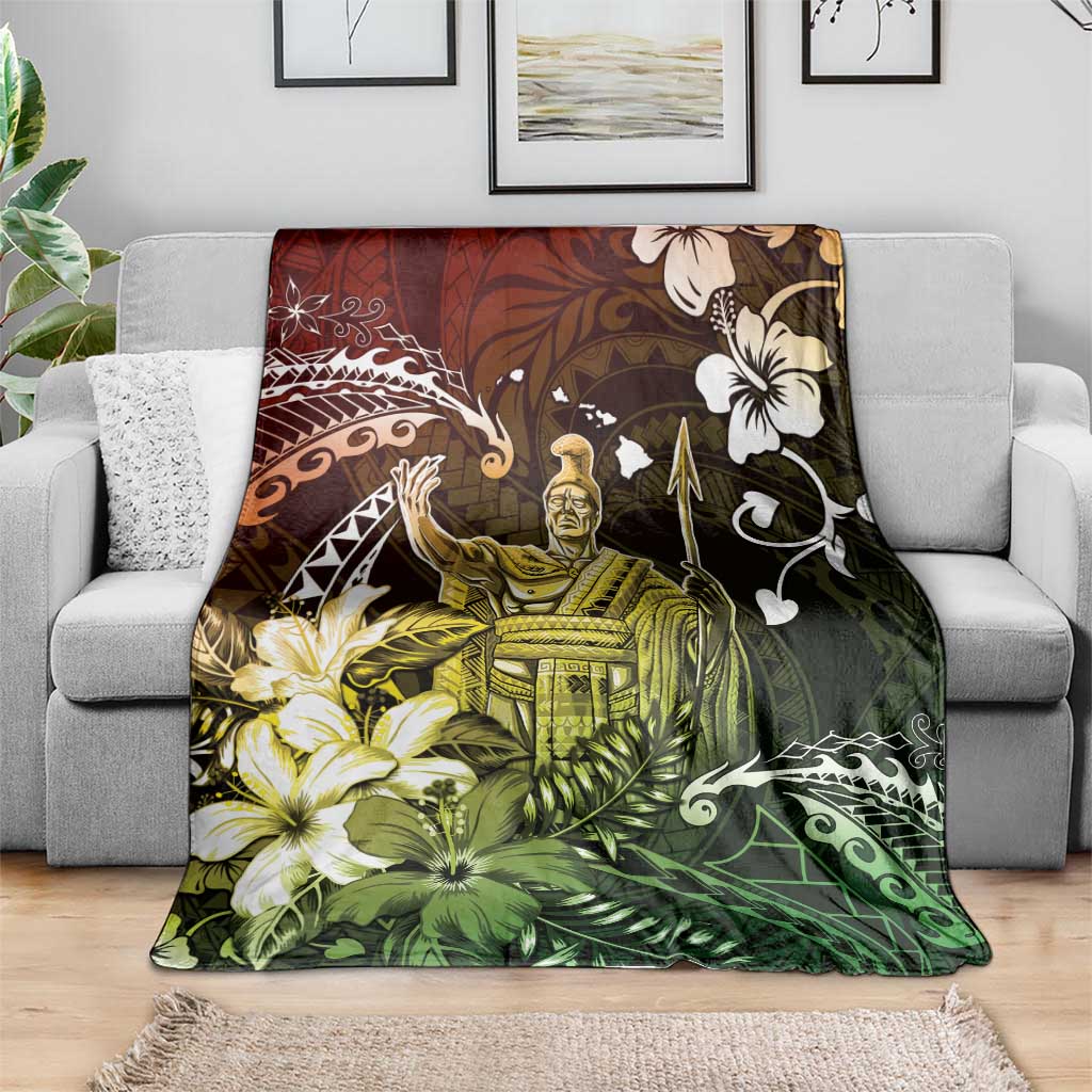 Hawaii King Kamehameha Day Blanket Polynesian Pattern Mix Hibiscus Reggae