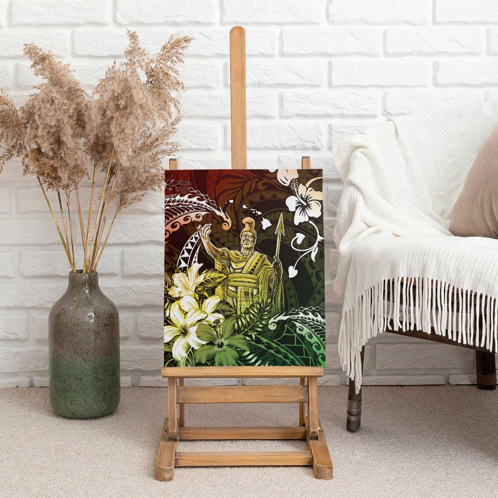 Hawaii King Kamehameha Day Canvas Wall Art Polynesian Pattern Mix Hibiscus Reggae