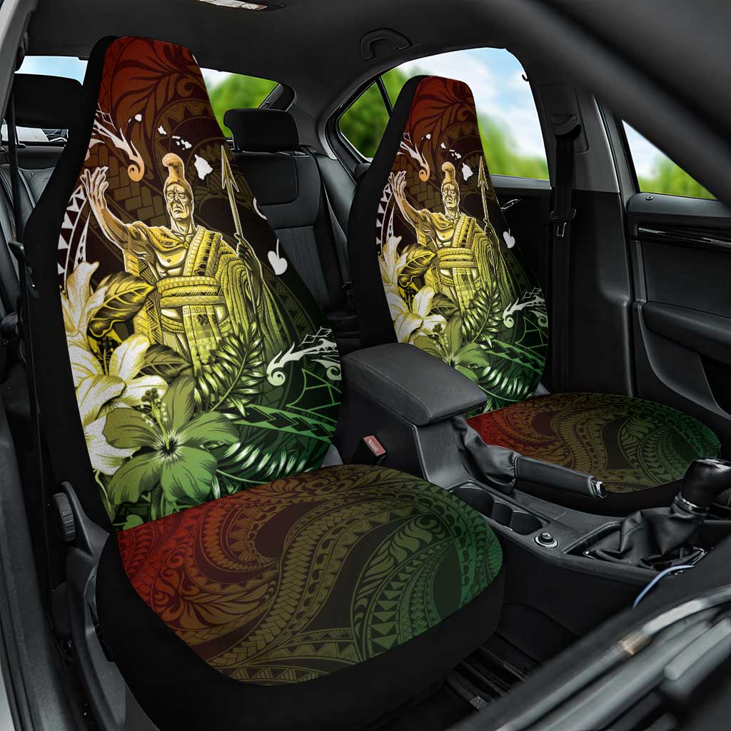 Hawaii King Kamehameha Day Car Seat Cover Polynesian Pattern Mix Hibiscus Reggae