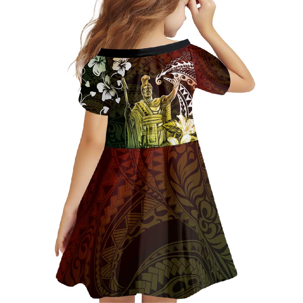 Hawaii King Kamehameha Day Family Matching Long Sleeve Bodycon Dress and Hawaiian Shirt Polynesian Pattern Mix Hibiscus Reggae