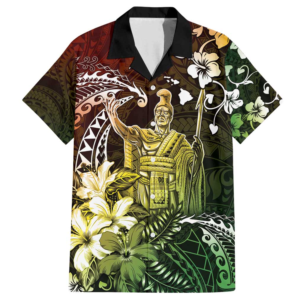 Hawaii King Kamehameha Day Family Matching Long Sleeve Bodycon Dress and Hawaiian Shirt Polynesian Pattern Mix Hibiscus Reggae