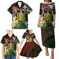 Hawaii King Kamehameha Day Family Matching Puletasi and Hawaiian Shirt Polynesian Pattern Mix Hibiscus Reggae
