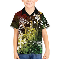 Hawaii King Kamehameha Day Family Matching Summer Maxi Dress and Hawaiian Shirt Polynesian Pattern Mix Hibiscus Reggae