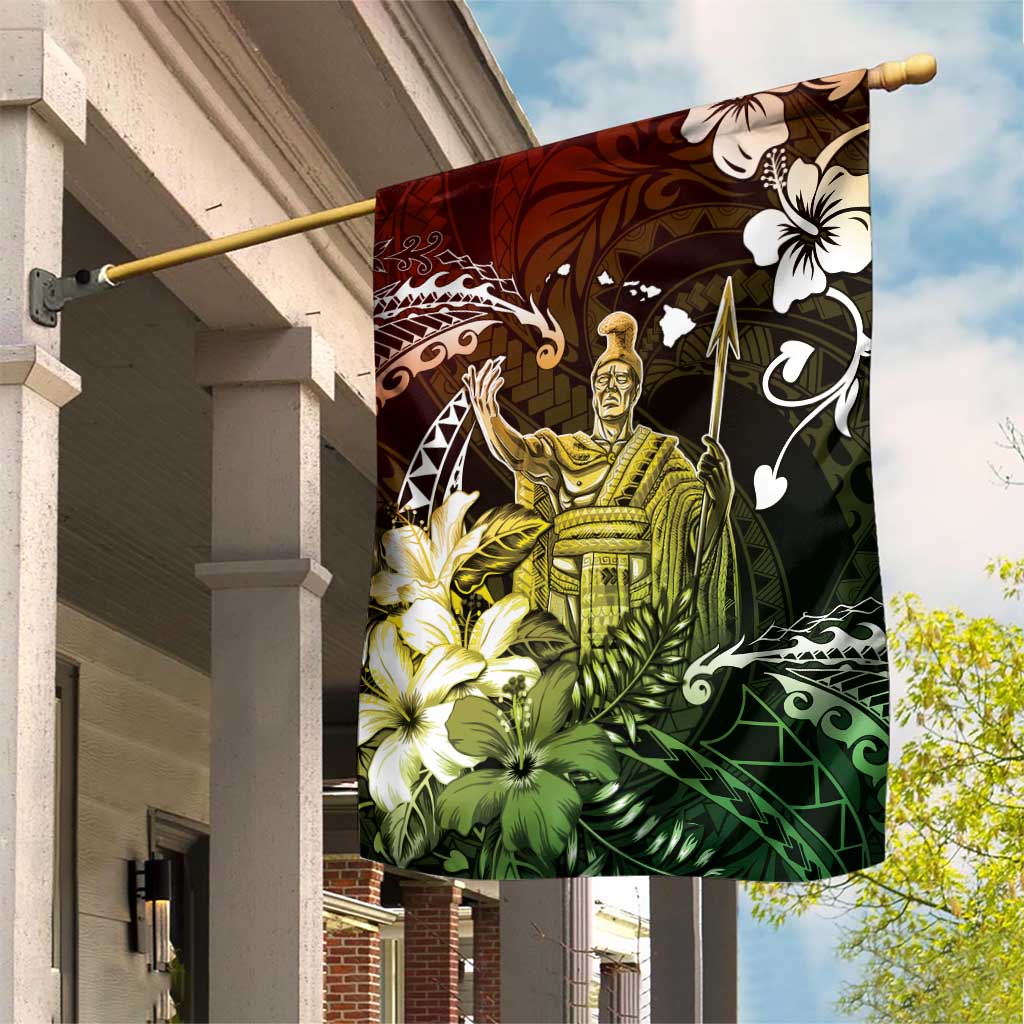 Hawaii King Kamehameha Day Garden Flag Polynesian Pattern Mix Hibiscus Reggae