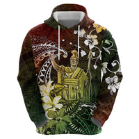 Hawaii King Kamehameha Day Hoodie Polynesian Pattern Mix Hibiscus Reggae