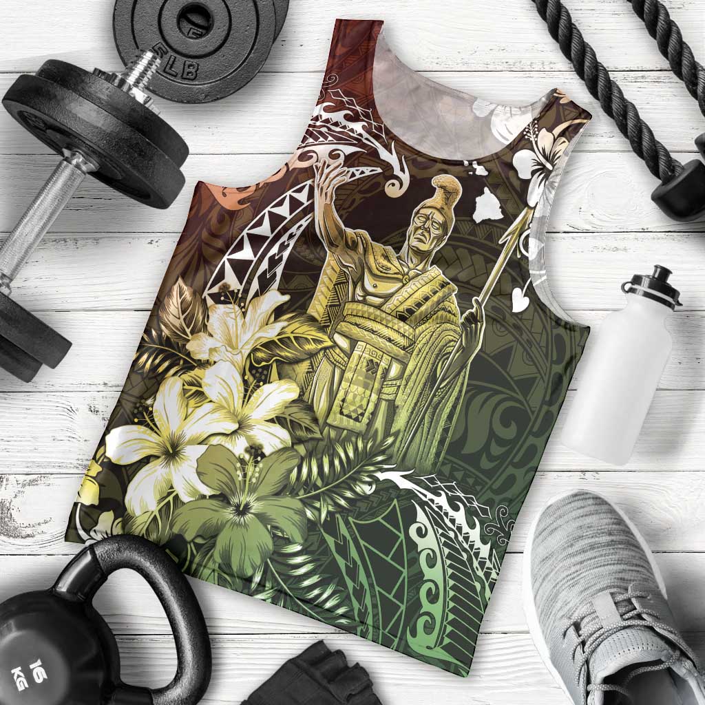 Hawaii King Kamehameha Day Men Tank Top Polynesian Pattern Mix Hibiscus Reggae