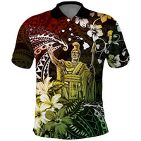 Hawaii King Kamehameha Day Polo Shirt Polynesian Pattern Mix Hibiscus Reggae