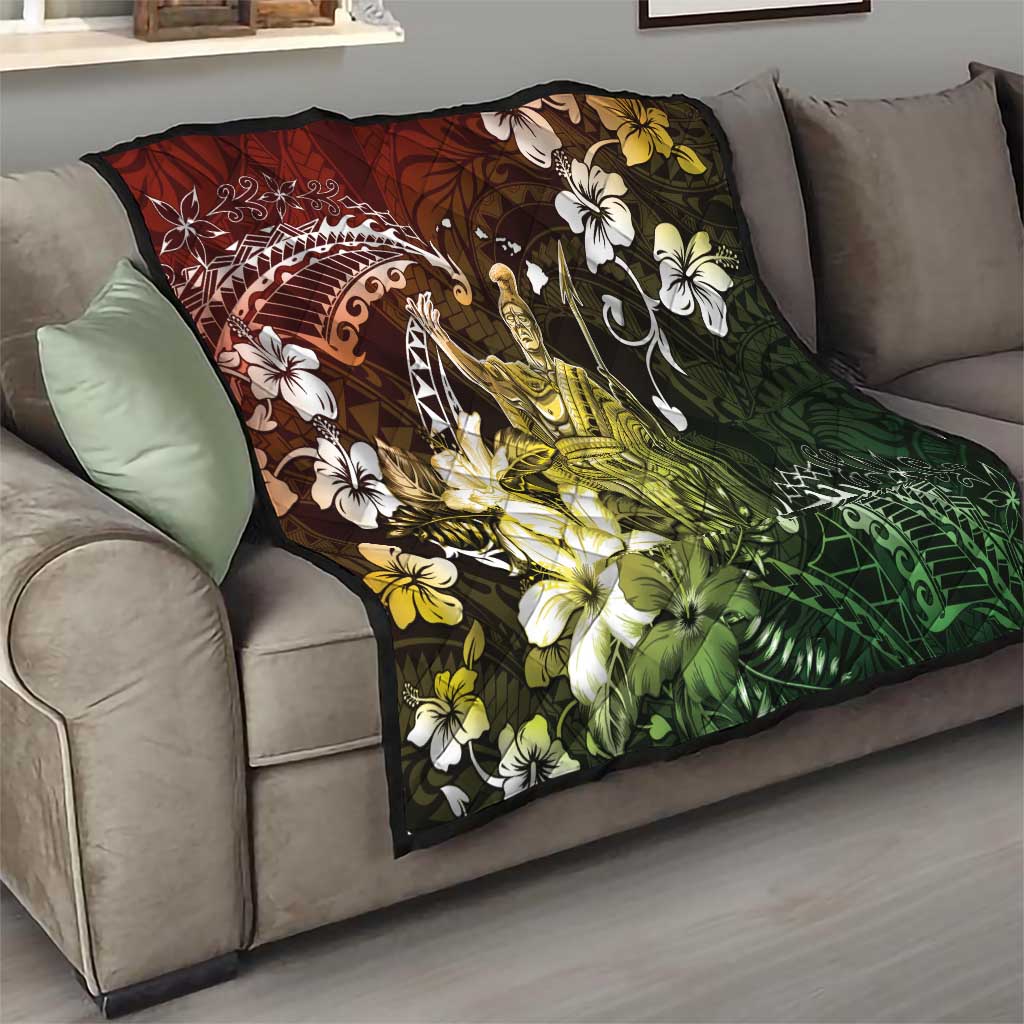 Hawaii King Kamehameha Day Quilt Polynesian Pattern Mix Hibiscus Reggae