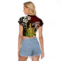 Hawaii King Kamehameha Day Raglan Cropped T Shirt Polynesian Pattern Mix Hibiscus Reggae