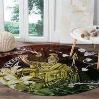 Hawaii King Kamehameha Day Round Carpet Polynesian Pattern Mix Hibiscus Reggae
