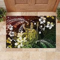 Hawaii King Kamehameha Day Rubber Doormat Polynesian Pattern Mix Hibiscus Reggae