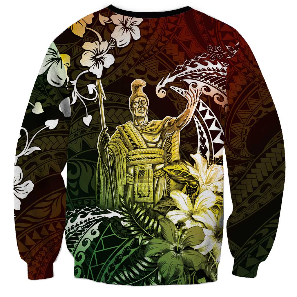 Hawaii King Kamehameha Day Sweatshirt Polynesian Pattern Mix Hibiscus Reggae