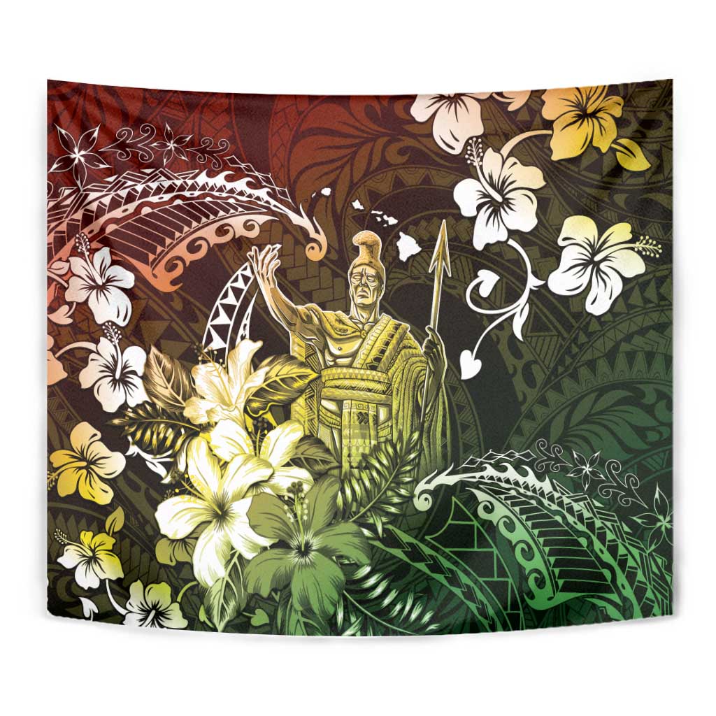 Hawaii King Kamehameha Day Tapestry Polynesian Pattern Mix Hibiscus Reggae
