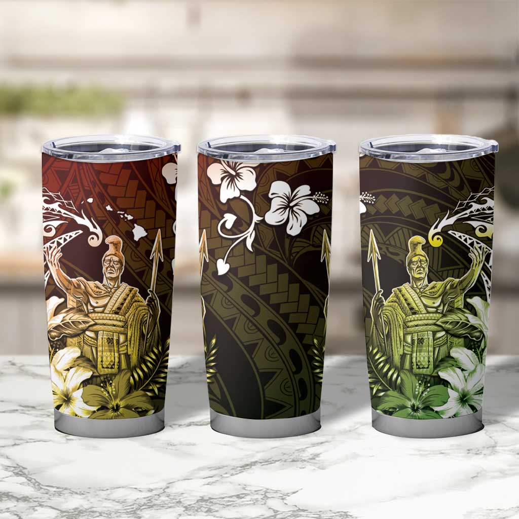 Hawaii King Kamehameha Day Tumbler Cup Polynesian Pattern Mix Hibiscus Reggae