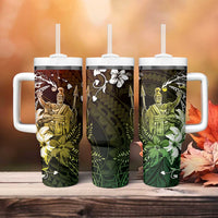 Hawaii King Kamehameha Day Tumbler With Handle Polynesian Pattern Mix Hibiscus Reggae