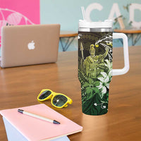 Hawaii King Kamehameha Day Tumbler With Handle Polynesian Pattern Mix Hibiscus Reggae