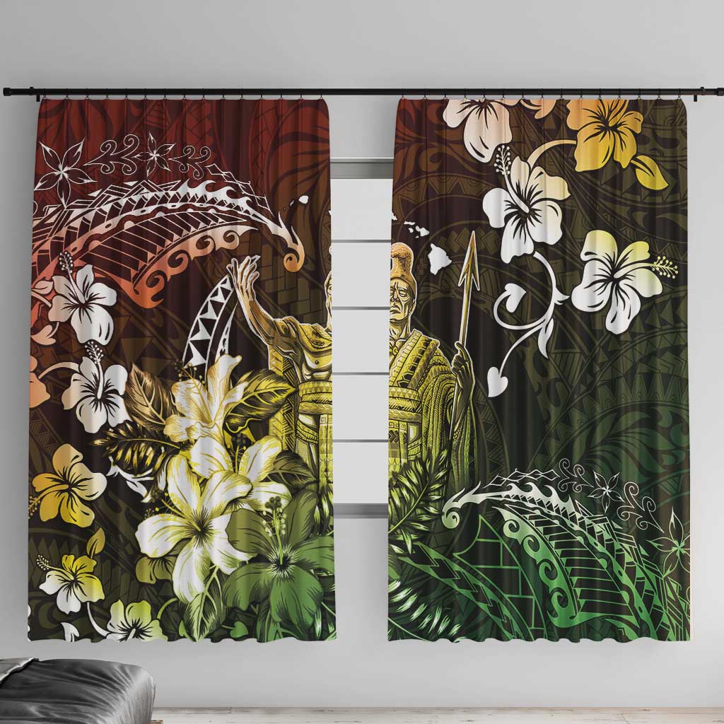 Hawaii King Kamehameha Day Window Curtain Polynesian Pattern Mix Hibiscus Reggae