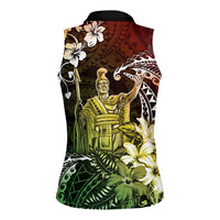 Hawaii King Kamehameha Day Women Sleeveless Polo Shirt Polynesian Pattern Mix Hibiscus Reggae