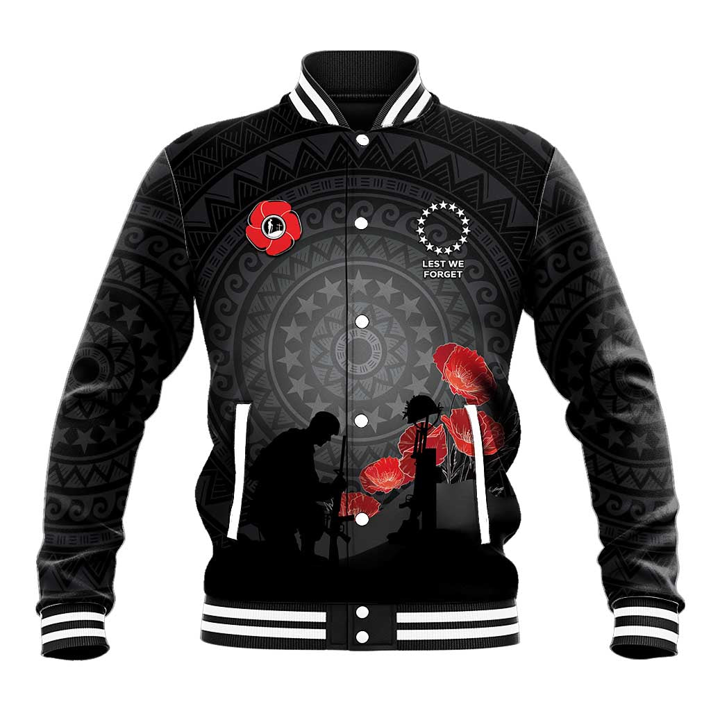 Cook Islands ANZAC Day Baseball Jacket Soldier Silhouette Remembrance