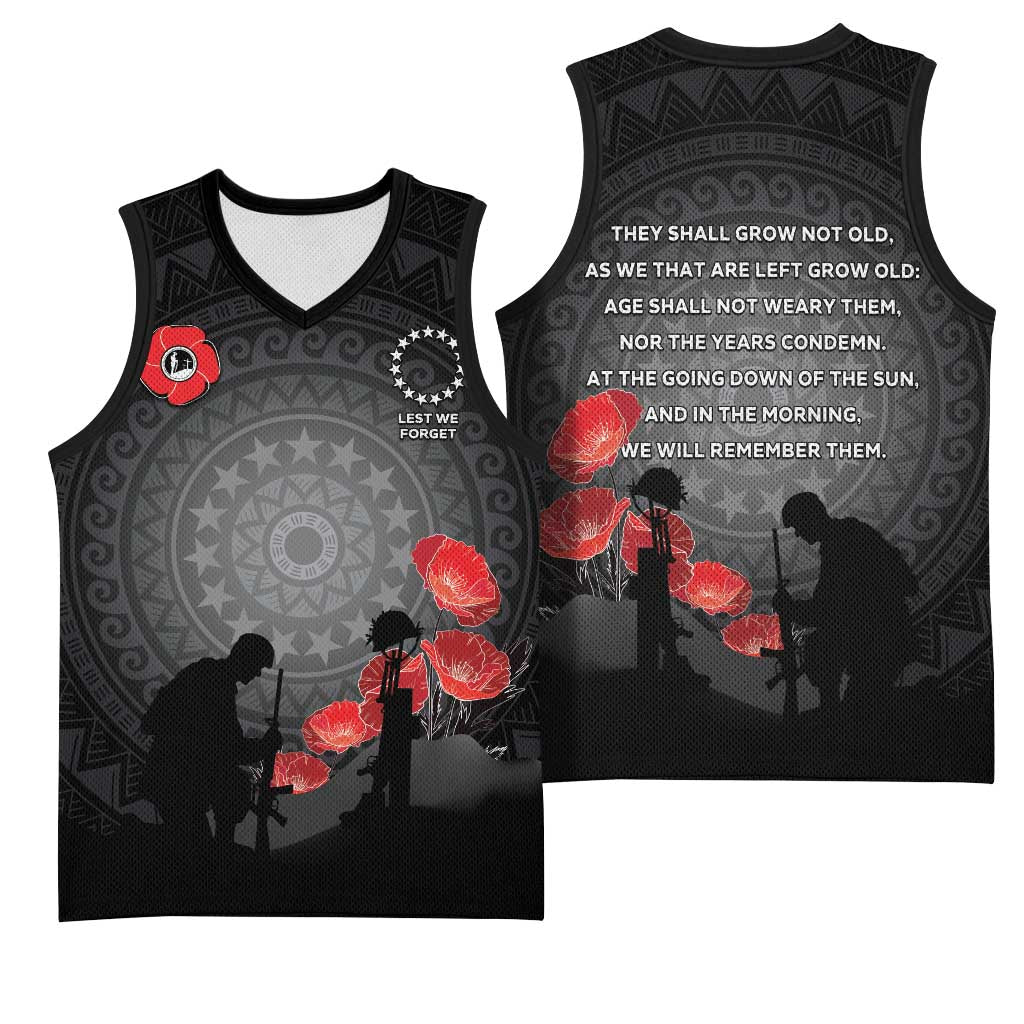 Cook Islands ANZAC Day Basketball Jersey Soldier Silhouette Remembrance LT05 - Polynesian Pride