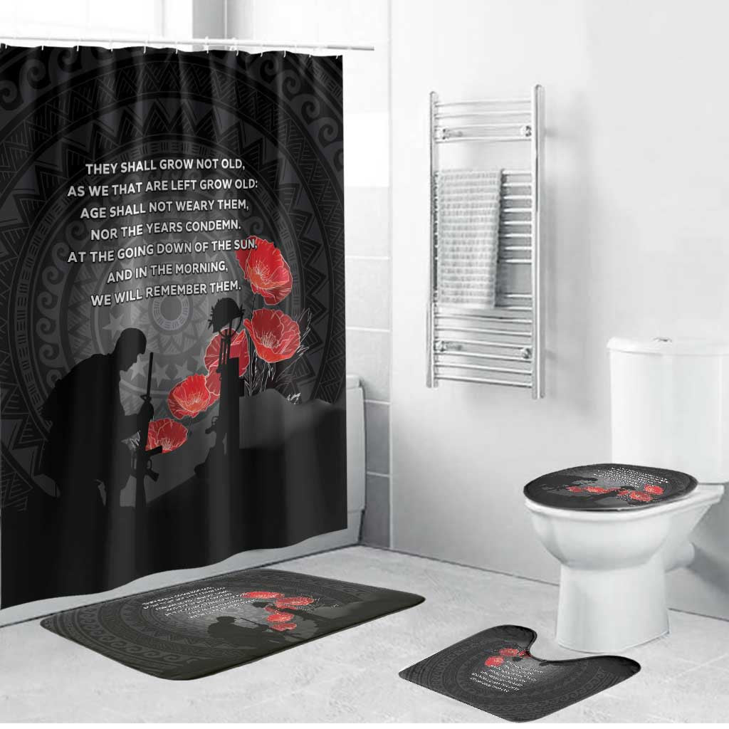 Cook Islands ANZAC Day Bathroom Set Soldier Silhouette Remembrance LT05 Bathroom Set (4 pcs) Black - Polynesian Pride