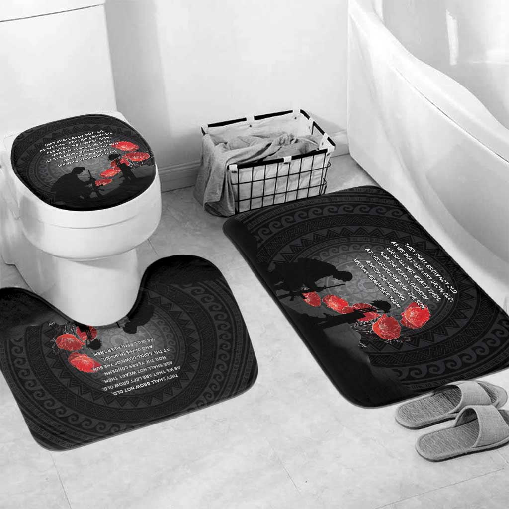 Cook Islands ANZAC Day Bathroom Set Soldier Silhouette Remembrance LT05 Mat Set Only (3 pcs) One Size Black - Polynesian Pride