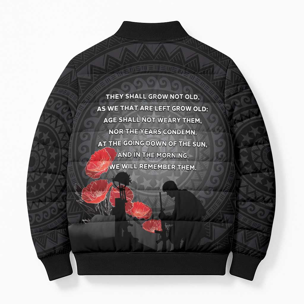 Cook Islands ANZAC Day Bomber Puffer Jacket Soldier Silhouette Remembrance LT05 - Polynesian Pride