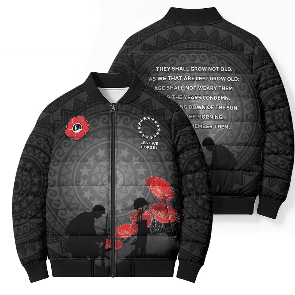 Cook Islands ANZAC Day Bomber Puffer Jacket Soldier Silhouette Remembrance LT05 - Polynesian Pride