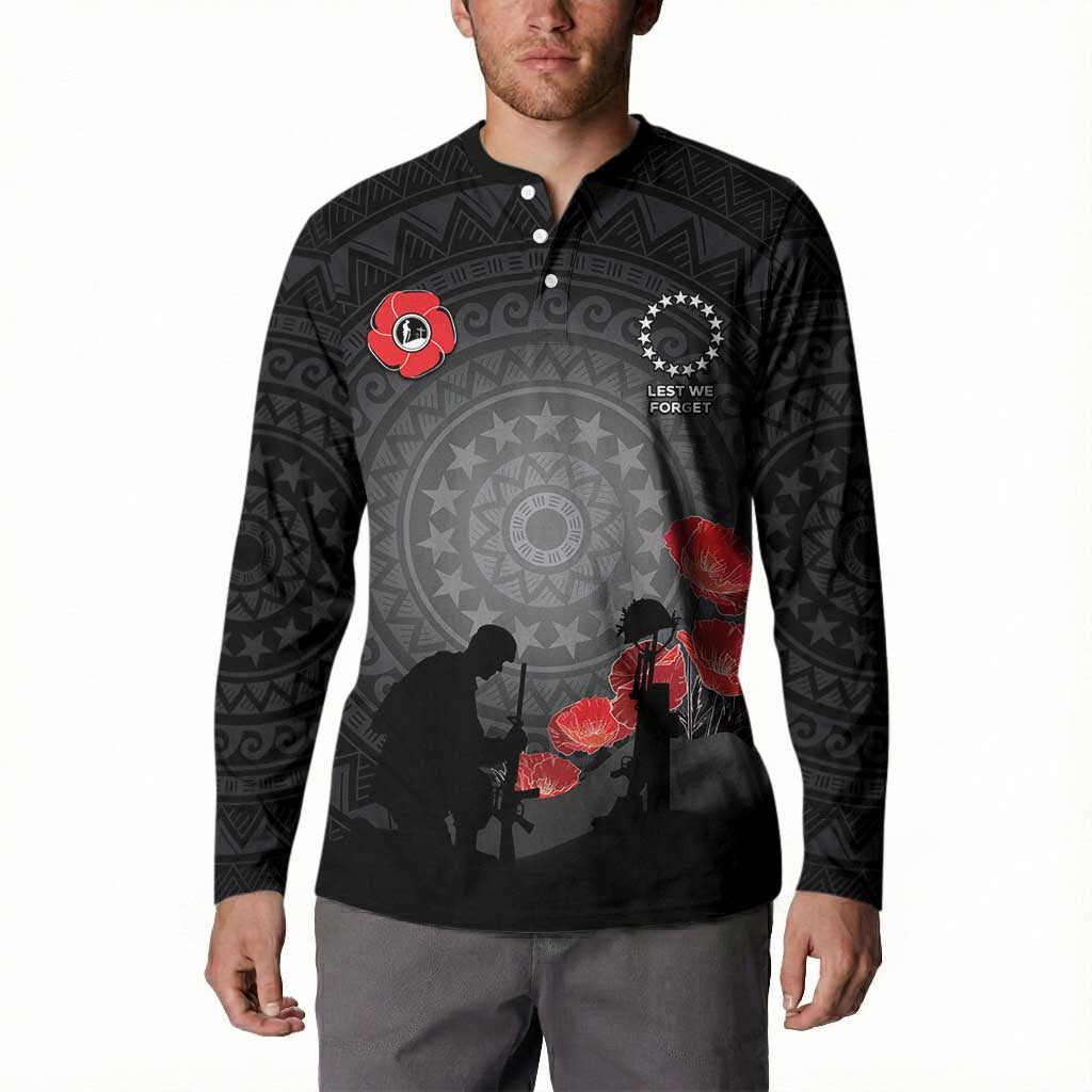 Cook Islands ANZAC Day Button Sweatshirt Soldier Silhouette Remembrance LT05 - Polynesian Pride