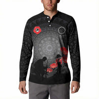Cook Islands ANZAC Day Button Sweatshirt Soldier Silhouette Remembrance LT05 - Polynesian Pride