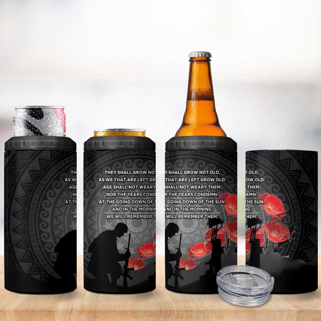 Cook Islands ANZAC Day 4 in 1 Can Cooler Tumbler Soldier Silhouette Remembrance LT05 - Polynesian Pride