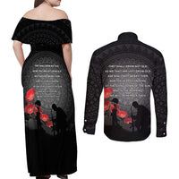 Cook Islands ANZAC Day Couples Matching Off Shoulder Maxi Dress and Long Sleeve Button Shirt Soldier Silhouette Remembrance