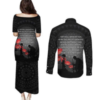 Cook Islands ANZAC Day Couples Matching Puletasi and Long Sleeve Button Shirt Soldier Silhouette Remembrance LT05 - Polynesian Pride