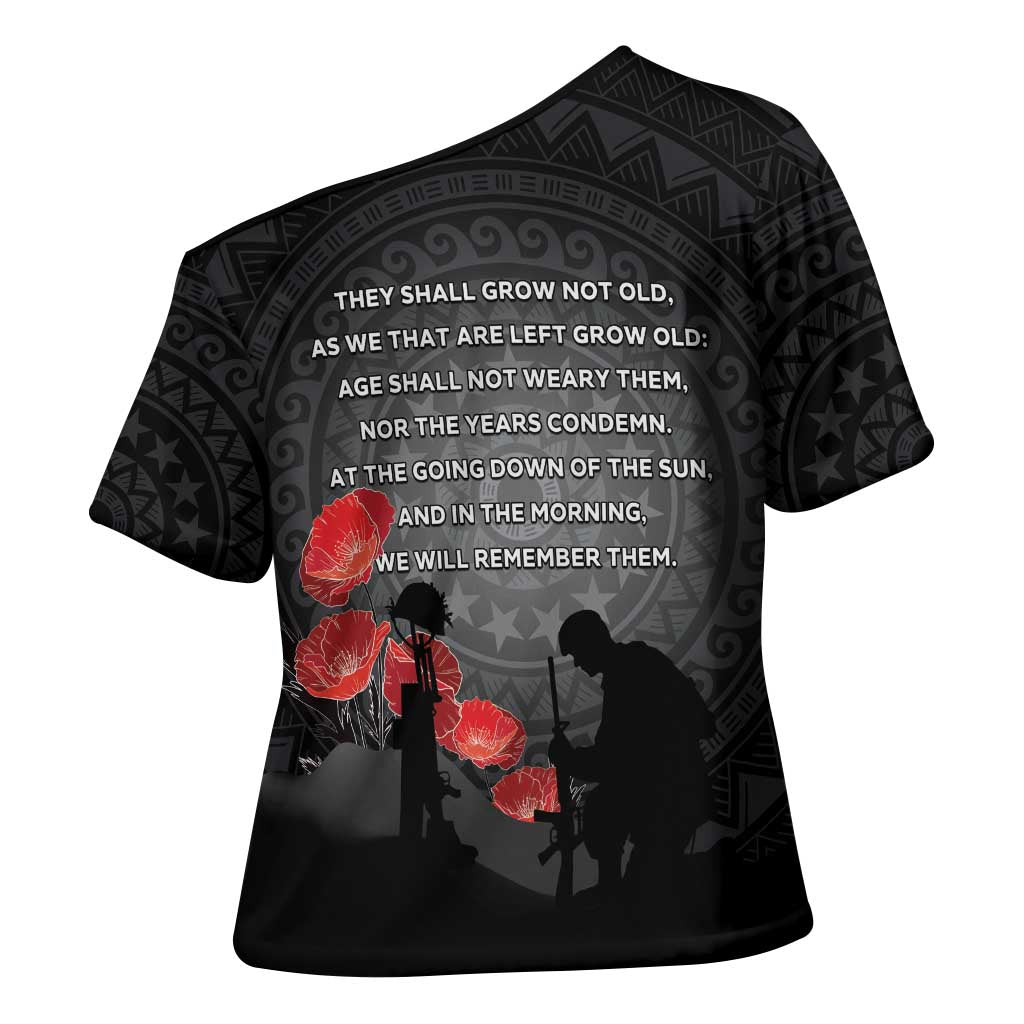 Cook Islands ANZAC Day Cross Shoulder Shirt Soldier Silhouette Remembrance LT05 - Polynesian Pride