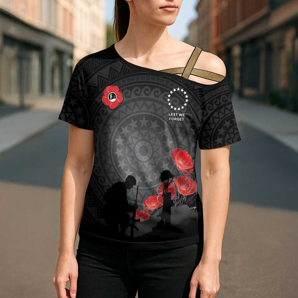 Cook Islands ANZAC Day Cross Shoulder Shirt Soldier Silhouette Remembrance LT05 - Polynesian Pride
