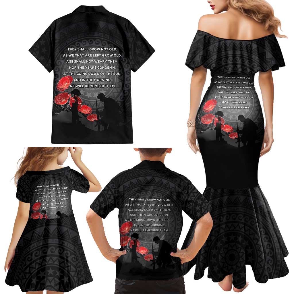 Cook Islands ANZAC Day Family Matching Mermaid Dress and Hawaiian Shirt Soldier Silhouette Remembrance
