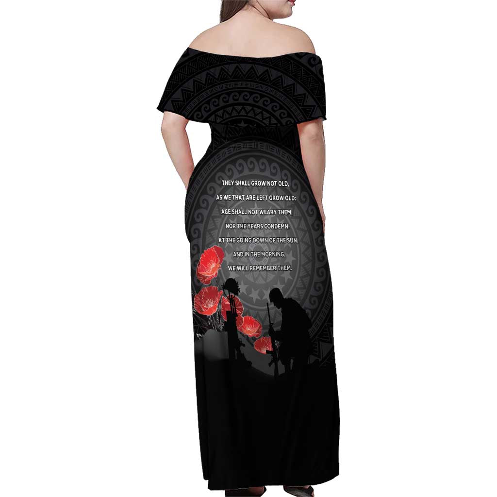 Cook Islands ANZAC Day Family Matching Off Shoulder Maxi Dress and Hawaiian Shirt Soldier Silhouette Remembrance