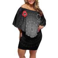 Cook Islands ANZAC Day Family Matching Off Shoulder Short Dress and Hawaiian Shirt Soldier Silhouette Remembrance