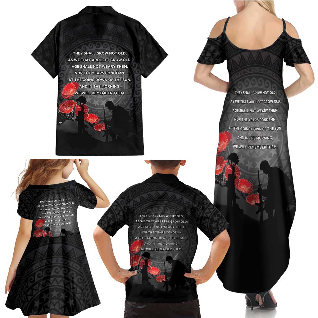 Cook Islands ANZAC Day Family Matching Summer Maxi Dress and Hawaiian Shirt Soldier Silhouette Remembrance