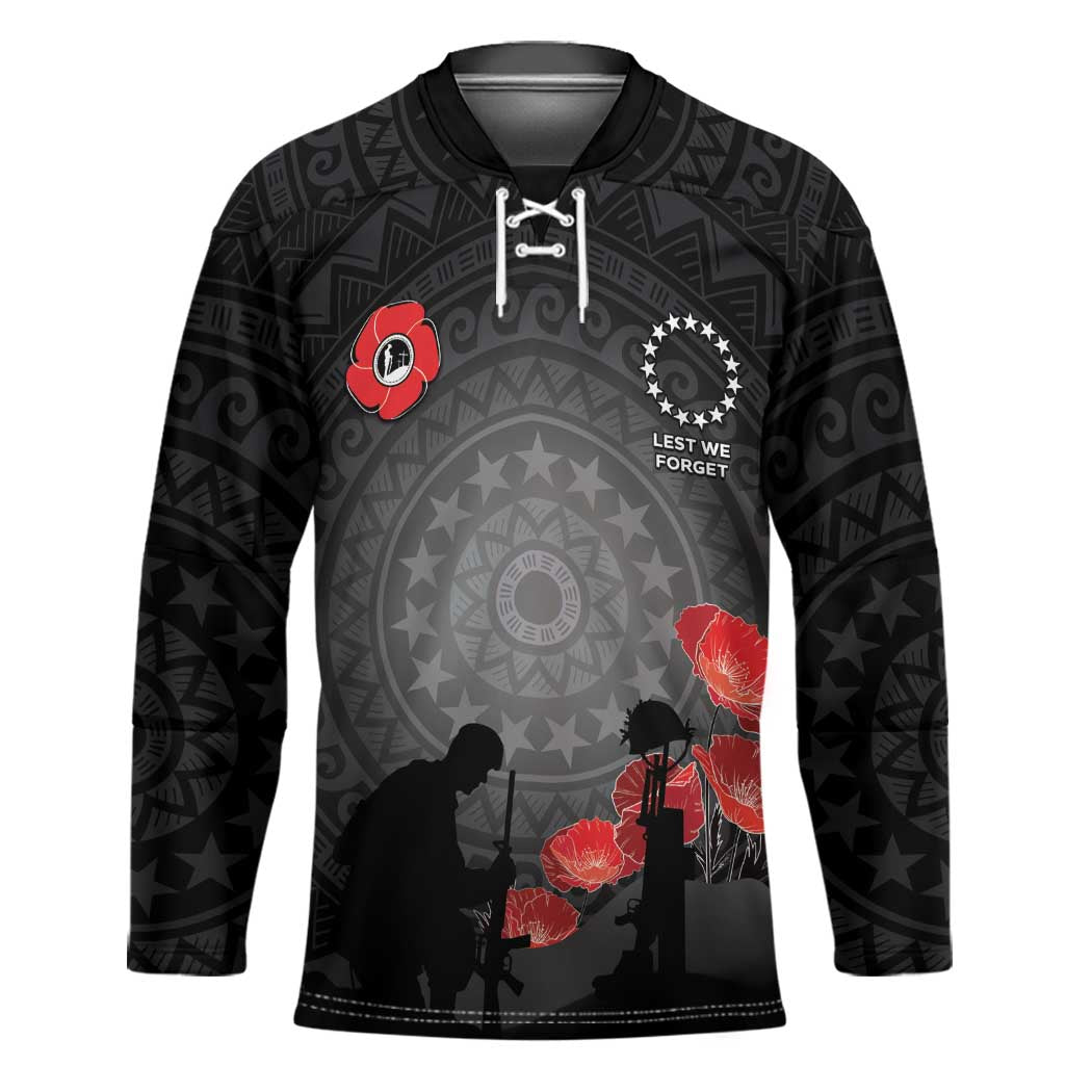 Cook Islands ANZAC Day Hockey Jersey Soldier Silhouette Remembrance LT05 Unisex Black - Polynesian Pride