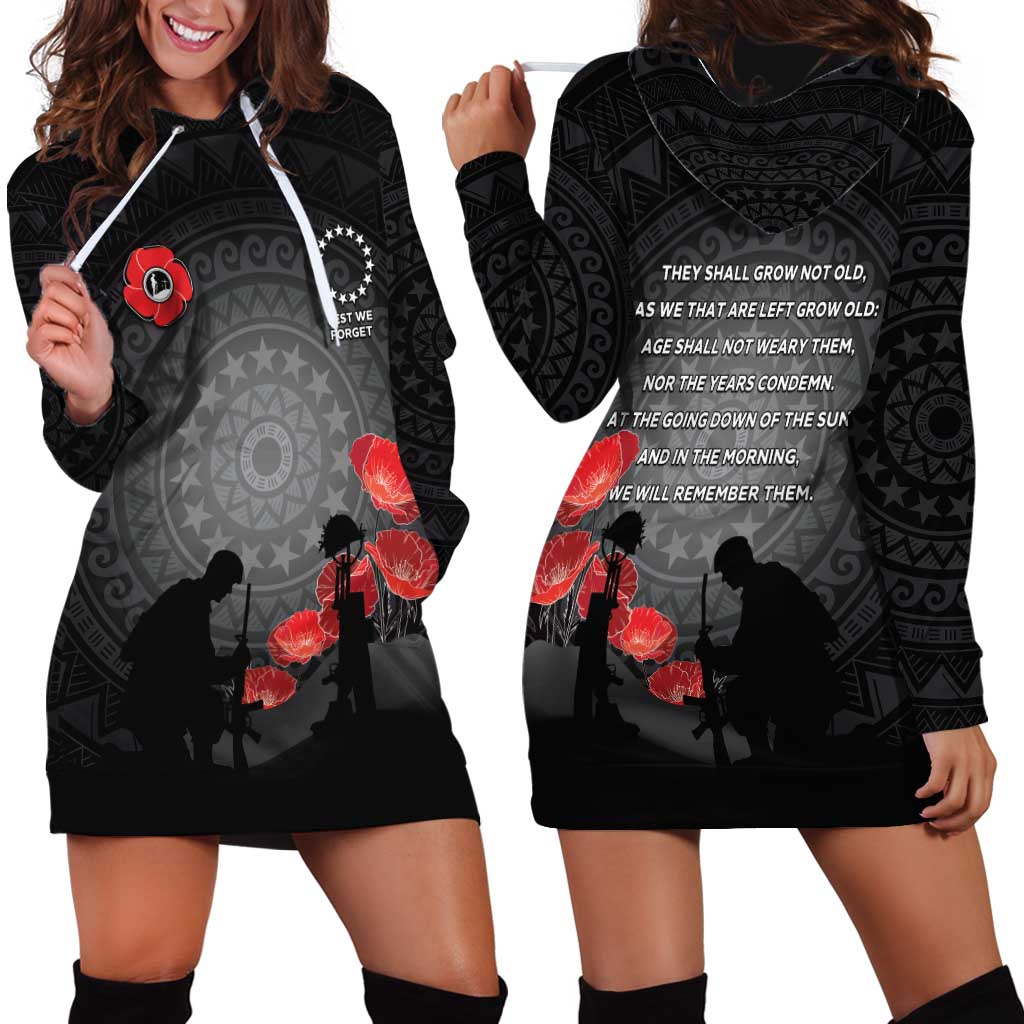 Cook Islands ANZAC Day Hoodie Dress Soldier Silhouette Remembrance LT05 - Polynesian Pride