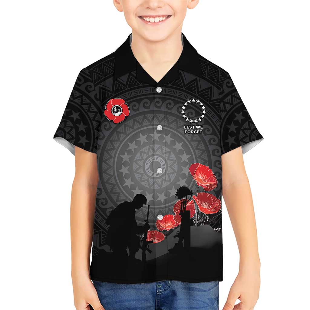 Cook Islands ANZAC Day Kid Hawaiian Shirt Soldier Silhouette Remembrance