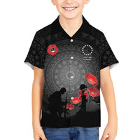 Cook Islands ANZAC Day Kid Hawaiian Shirt Soldier Silhouette Remembrance
