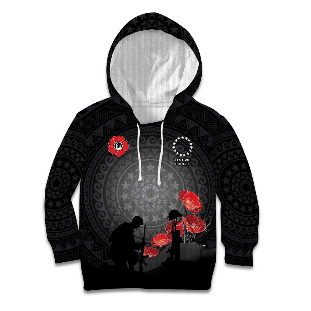 Cook Islands ANZAC Day Kid Hoodie Soldier Silhouette Remembrance